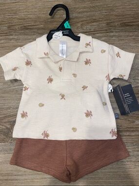 Modern Moments Cream Floral Polo & Brown Shorts Kids Set